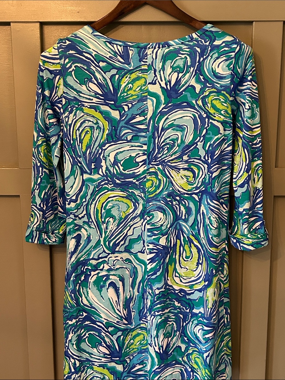 Lilly Pulitzer Linden Dress Oh Shucks Oyster Print Pima Cotton Blue Green XXS - Picture 7 of 9